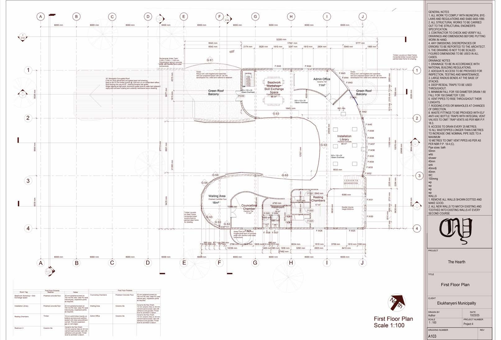 First floor plan, scale 1:100
