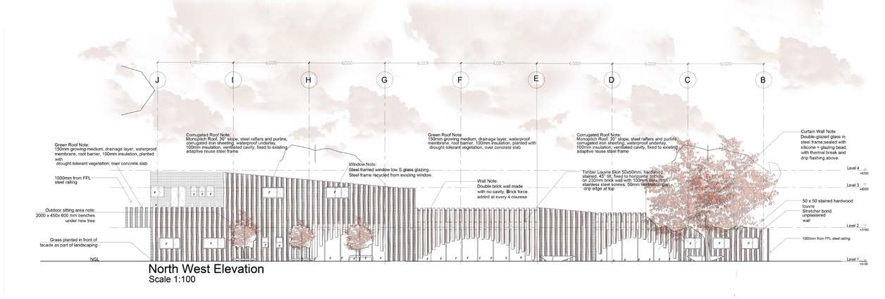 North west elevation, scale 1:100